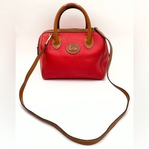Vintage Dooney & Bourke Red Brown Doctor Satchel Speedy Style Pebbled Leather